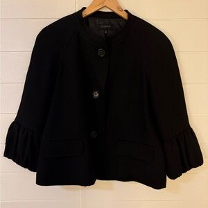 Talbots Lined Wool Blend 3 Button 3/4 Ruffle Sleeve Blazer Size 10